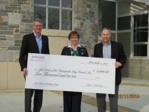 Pictured left to right: Jim Denham, President of Arthur Hall Insurance, Anne Hogan, Chief Executive Officer of the Girls Scouts of the Chesapeake Bay Council, Inc., and Glenn Burcham, Senior Vice President – Delaware Operations, Arthur Hall Insurance
